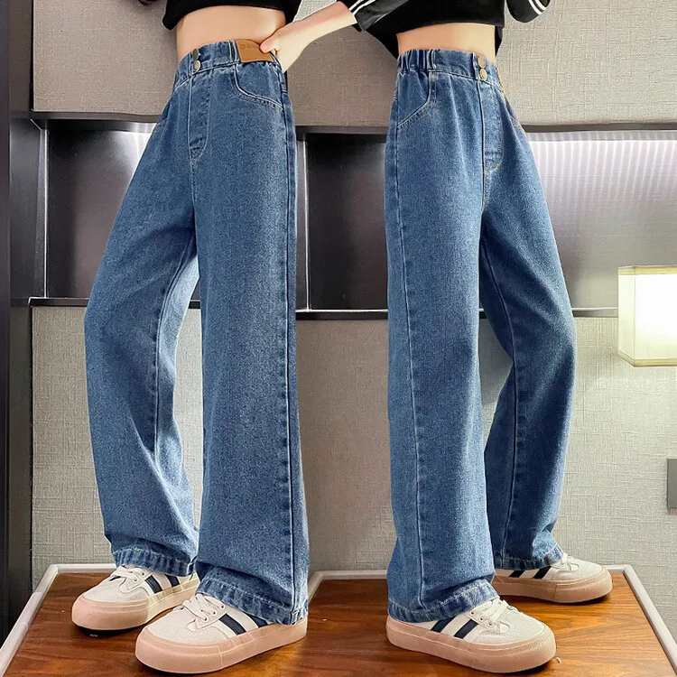 Latest Style Spring Children Denim Pants Autumn Middle Waist Cotton Casual Kids Teenagers Girls Jeans