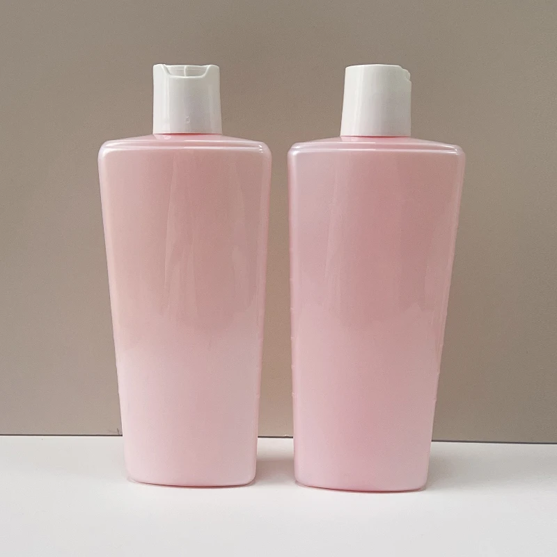 Selling Empty 357ml Pet pink Triangle Shampoo Body Wash Cosmetic Plastic Bottle