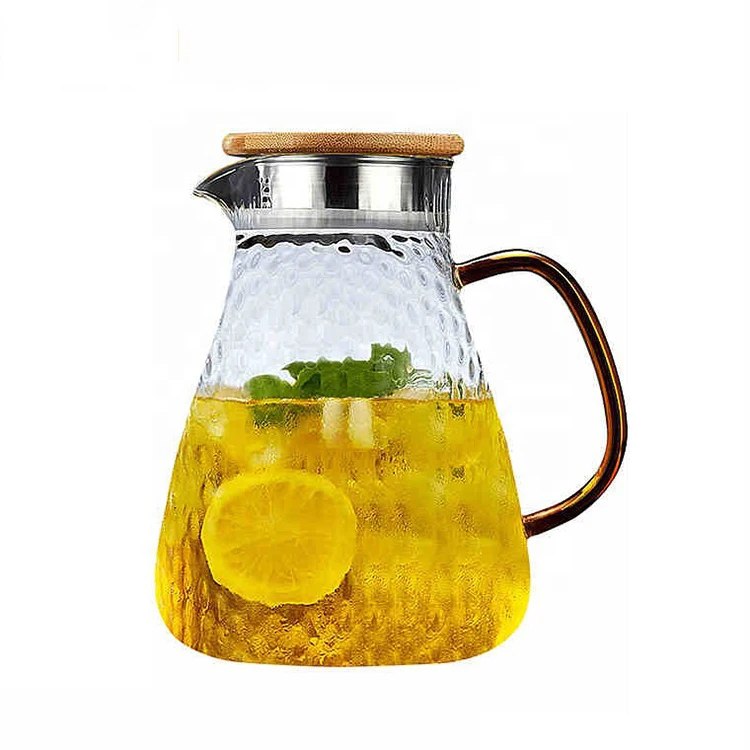 with Stainless Steel Lid Filter—1900ml Glass Pitcher Jug Water Juice Tea Carafe 