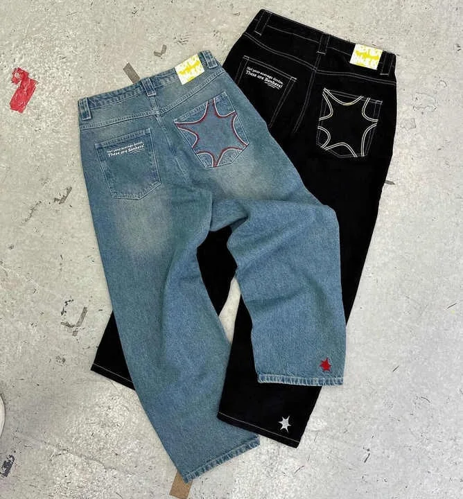 Salati Custom High Quality Y2K Hip Hop Blue Black Oversized Distressed Wide Leg Baggy Boyfriend Denim Pants Men's Jeans