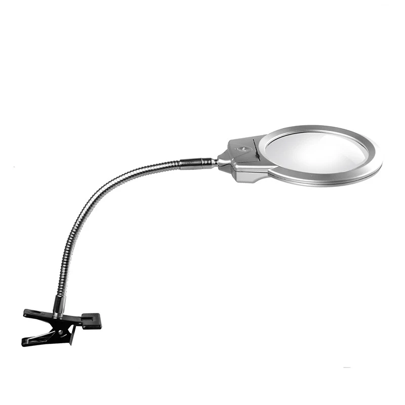 Desktop reading maintenance magnifying glass with LED light clip MG15122-2B