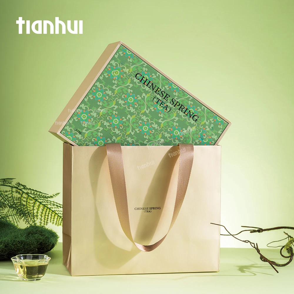 Caja de regalo vacía personalizada para envasado de té Tianhui, caja de papel ecológica con tapa abatible