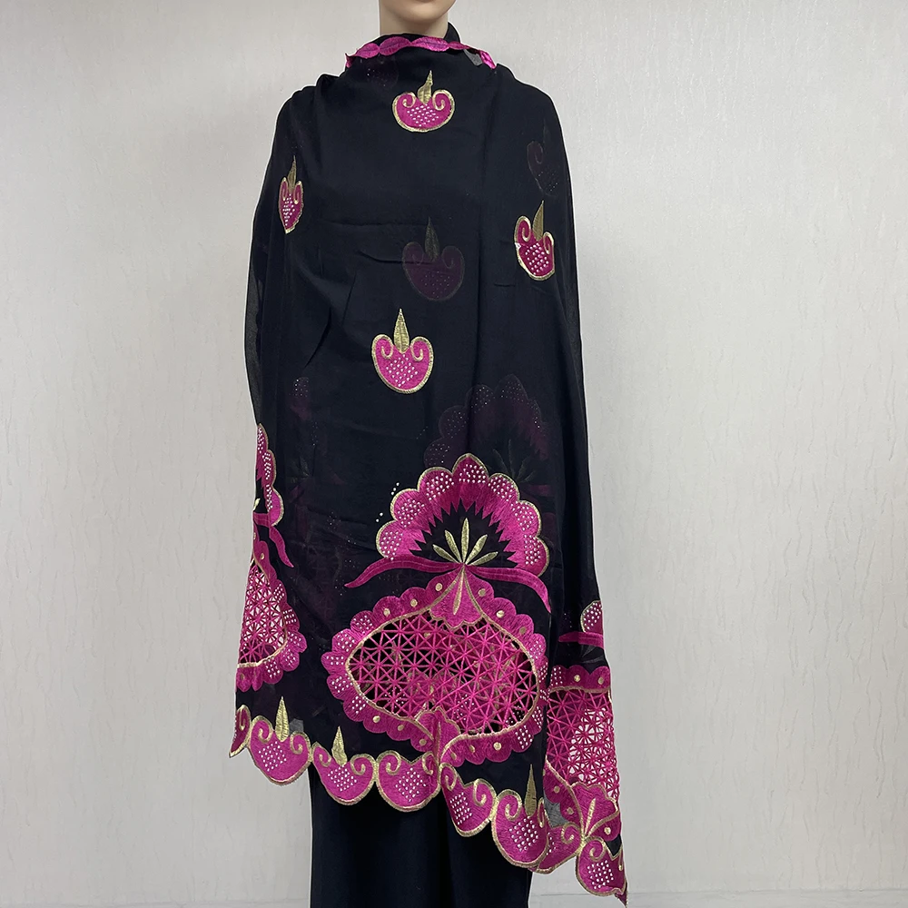 Fashion Arab Large Cotton Voile Scarf Muslim Hijabs Scarf Floral Embroidery Shawl For Women 0355