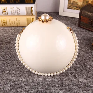 Large Size Portable Pearl Evening Bag Makeup Women  Bag Round Acrylic Hard Box Earth Crossbody Bag