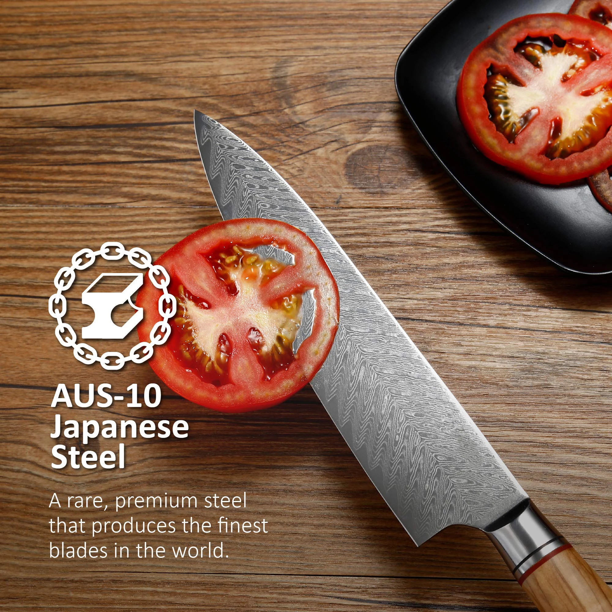 Ніж шеф кухаря Hatchen Chef Knives Дамаська сталь 8 дюймів у дерев'яному кейсі