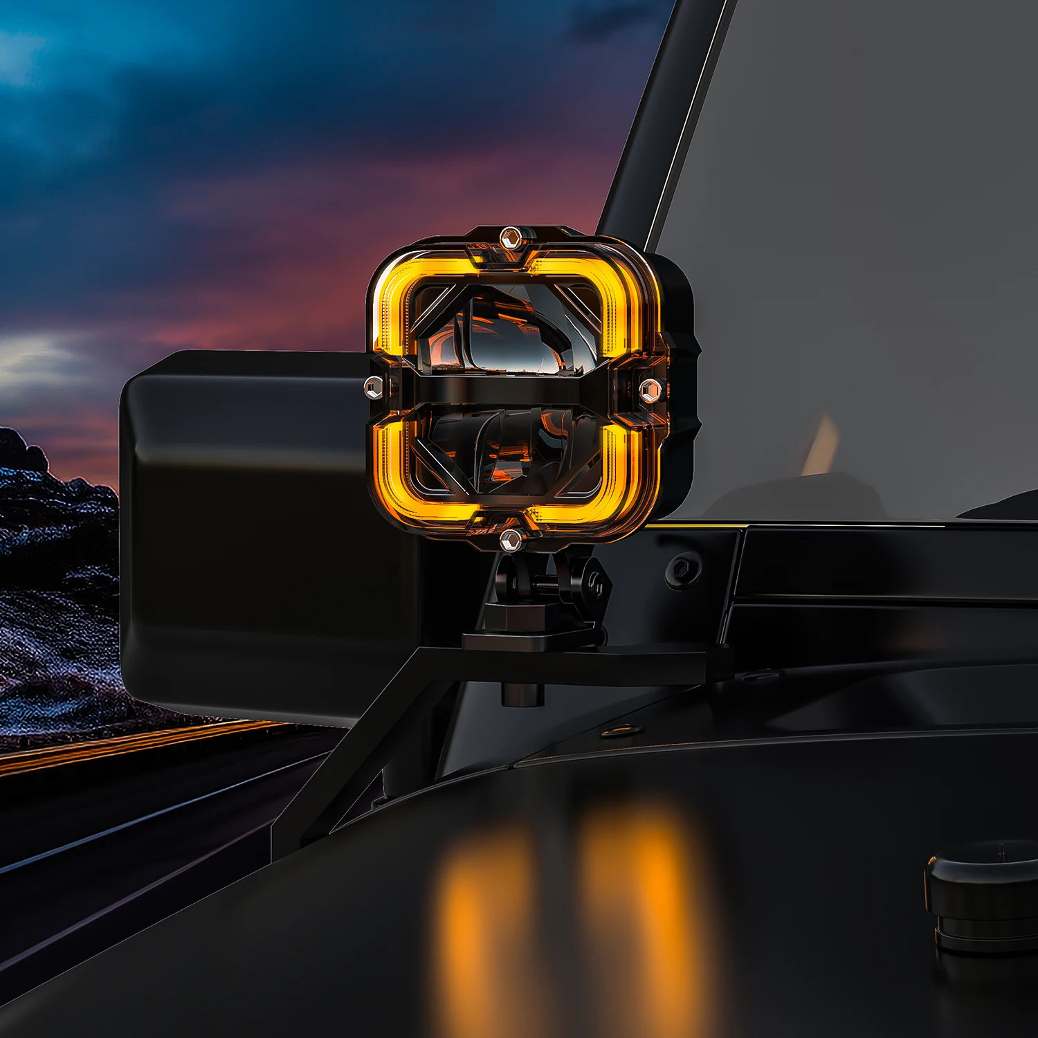 Offroad 4Inch 65W Amber DRL LED Cube Lights Driving Fog Pods Lamp Square LED Work Light for Truck Pickup SUV ATV UTV Boat 4x4