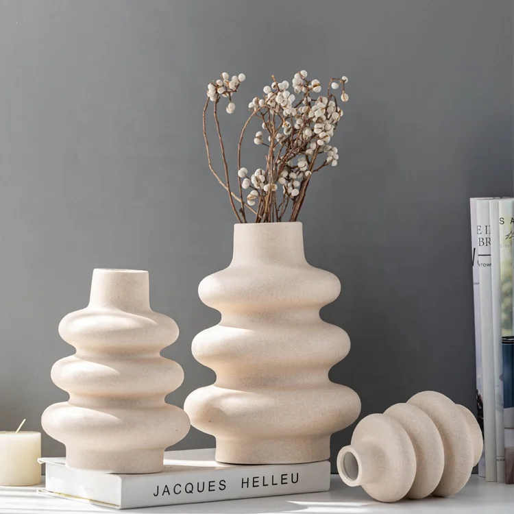 Wholesale Nordic White Vases  Minimalist Custom Creative Frosted Flower Arrangement Ring Ceramic Small Vase Tabletop Flower Vase