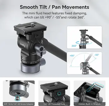 SmallRig CT190 Professional Video Tripod, 72" Camera Tripod with Leveling Base, Monopod Conversion, Video Tripod for Travel detail image
