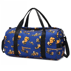 Custom Logo Blue Dry Sports Gym Boys Kids Gym Bab Travel Duffel Bag With Shoe Compartment and Wet Pocket