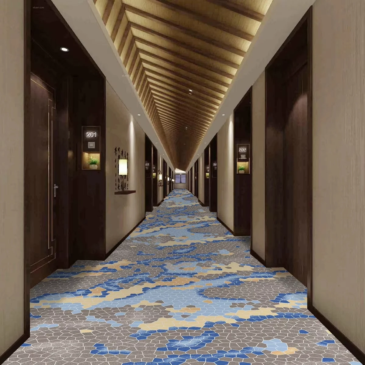 Custom Design Polyester Long Pile Stock Carpet Rolls Loop Cut Pile Printed Carpet Machine Made Durable Non Slip Hotel Karpet