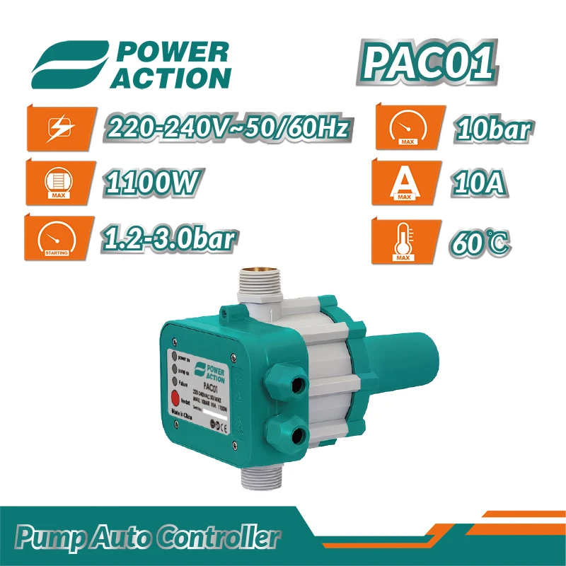 Power Action Electric Automatic Press Control 1000W 10A Adjust Pump Switch Water Pump Controller
