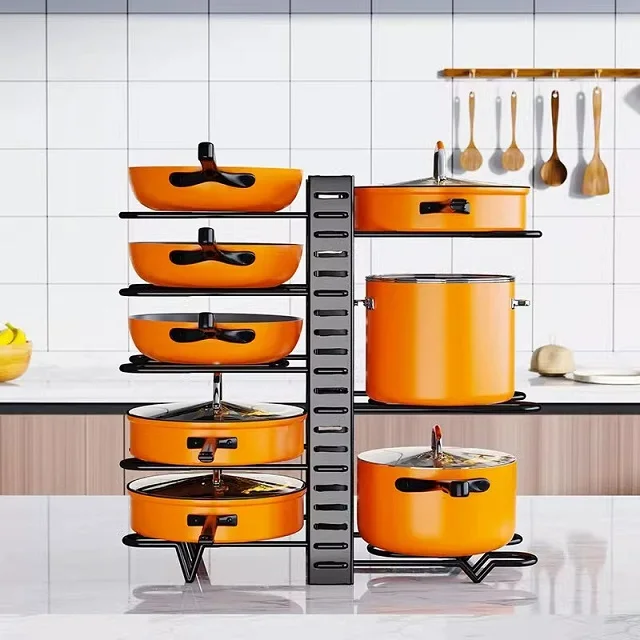 PanPanPal Organizer per pentole e padelle per sotto l'armadio, organizer estraibile all'interno dell'armadio per organizer da cucina e stoccaggio con divisori regolabili e divisore con manico