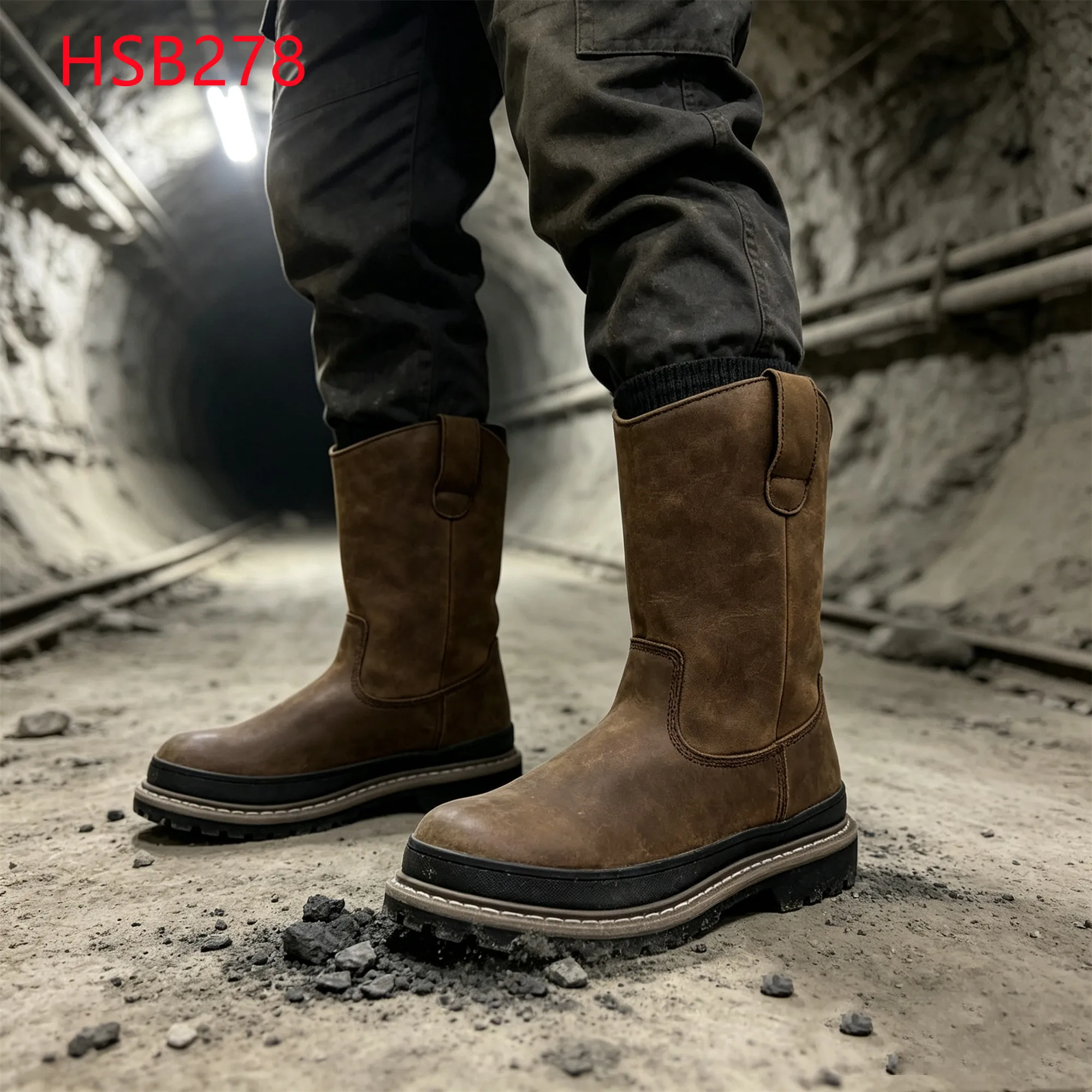 LXG,Drilling Platform Best Crazy Horse Leather Hua Singh Safety Boots Mining Site Anti-hit Retro Work Shoes with Handles HSB278