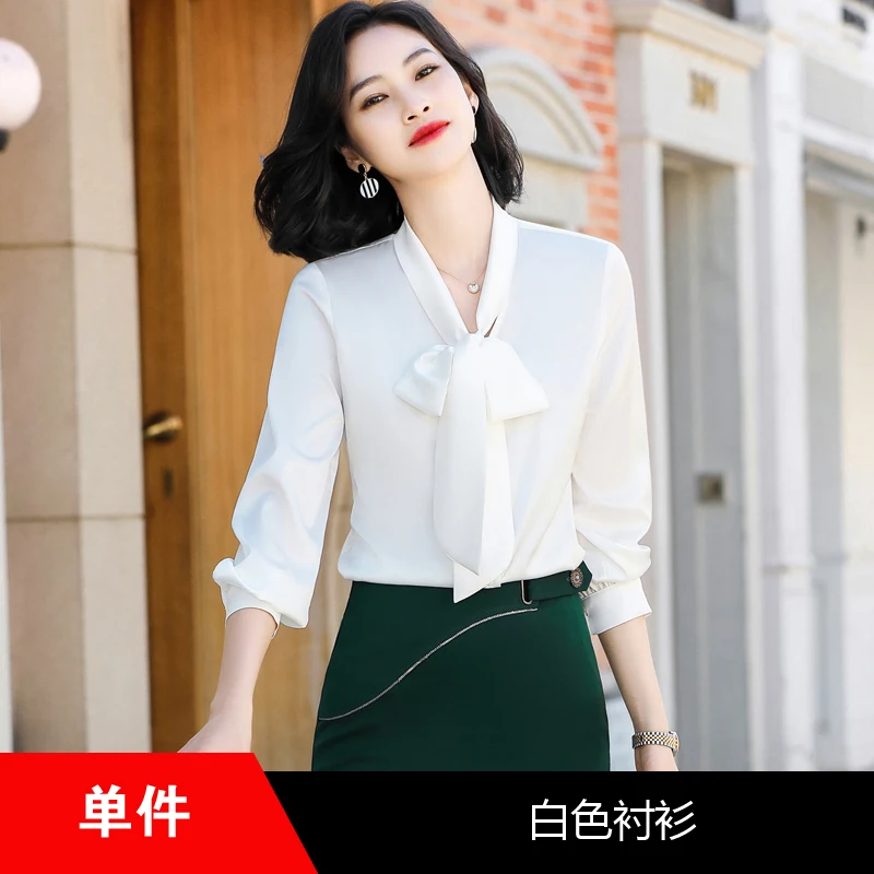 GPPZM Spring Chiffon Simple Office Lady Blouse Female Shirt Bow