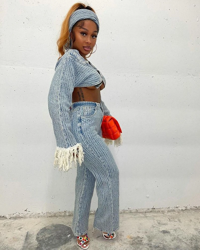 Two Piece Pants Set Stitching Fringed 