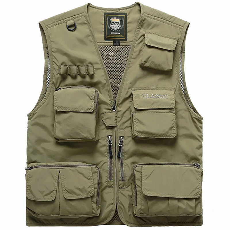 Men Outdoor Breathable Mesh Vest,Sightseeing Fishing Camping Traveling Photography Adventure Jacket-khaki-2XL Multi-Pocketed Waistcoat