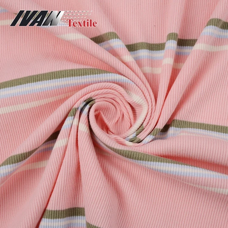 Hot selling products wholesale 40S CVC 2x2 knit rib polyester cotton spandex yarn dyed fabric