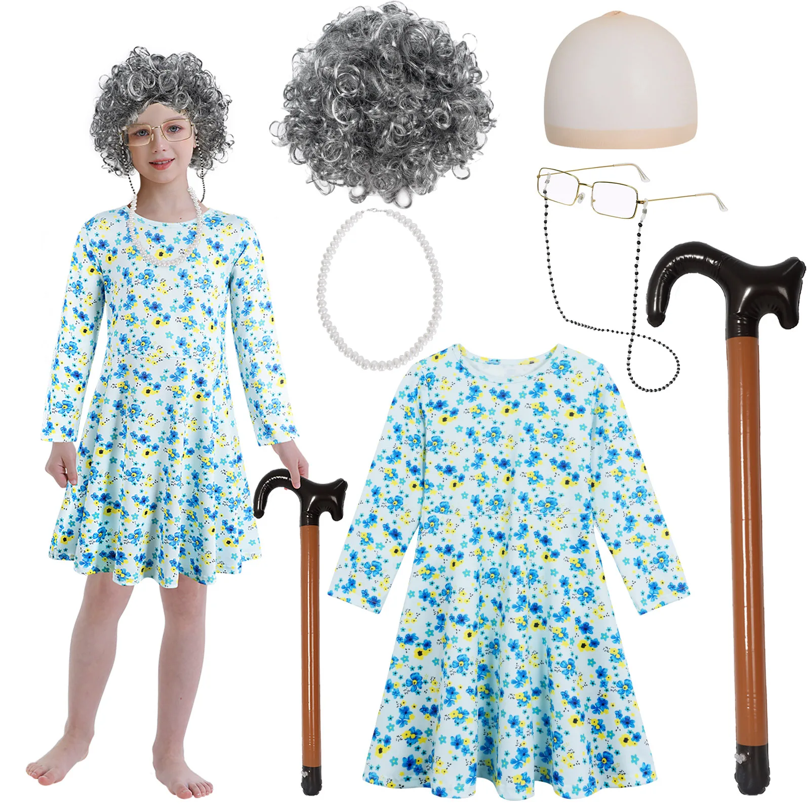 100 Dias de Trajes Escolares Vestido Floral Manga Longa Crianças Velha  Senhora Traje para Meninas Halloween Cosplay Avó Dress up Outfit|  Alibaba.com, image size:1600x1600