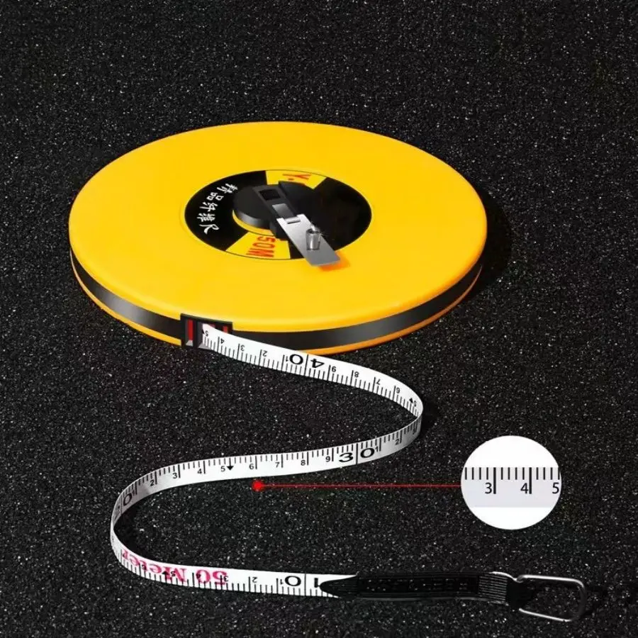 DEWEN Factory Direct High Quality Retractable Fiber Tape 30m/50m/100m Long Open Reel PVC Land Surveyor Tape Metric Inches