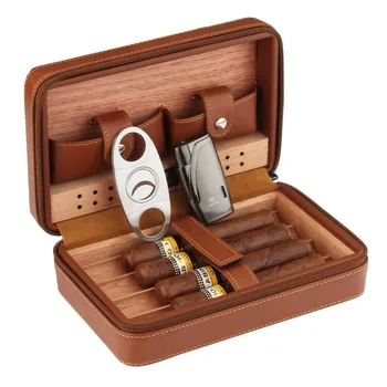 high quality modern safe leather cigar holder travel case wood cigar humidor custom