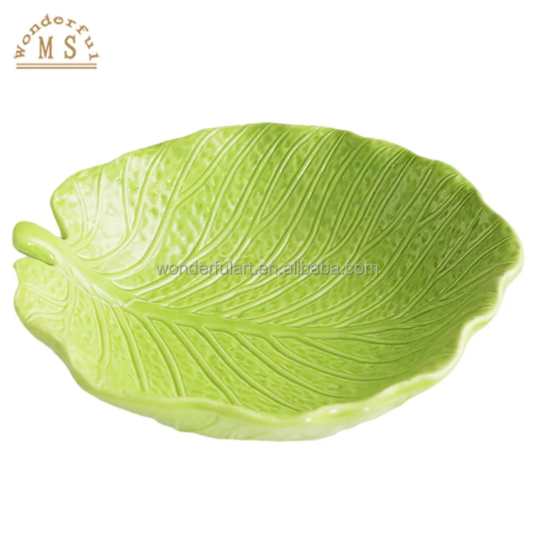 Oem Cabbage leaves dish Shape Holders 3d  Style tray vegetable Kitchenware Ceramic porcelain plate dish Tableware bowls