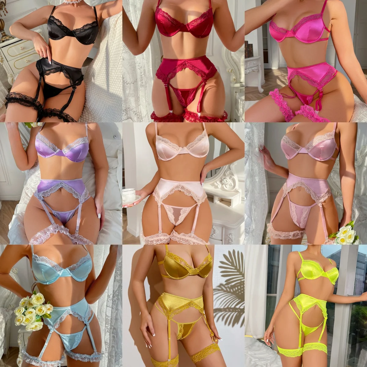 H3938 New Arrival Sexy Garter Lingerie Set Romantic Lace Bra and Panty Set 5pcs Leg Ring Women's Sexy Underwear H3938 New Arrival Sexy Garter Lingerie Set Romantic Lace Bra and Panty Set 5pcs Leg Ring Women's Sexy Underwear