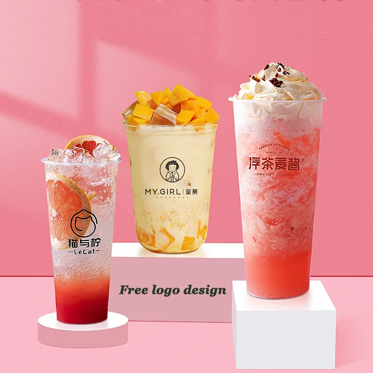 Custom Logo 12,16,20,24oz Clear Pp Pet Pla Plastic Cup For Milk Tea ...