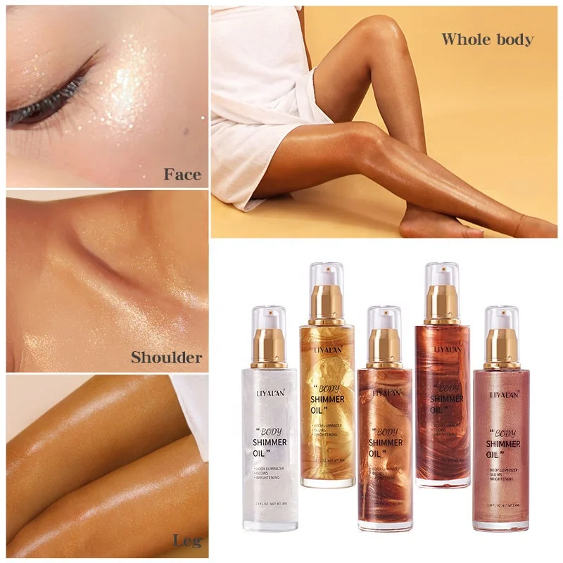 Private Label Custom Highlighter Makeup Bronzer Skin Glow Body Glitter Liquid Body Shimmer Oil