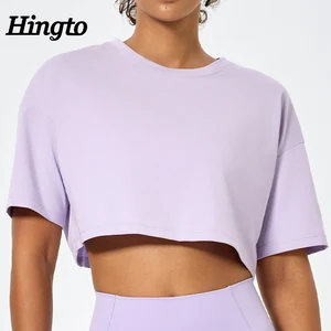 OEM Manufacturer Summer Casual Crop Top Loose Breathable Quick Dry Sport T Shirts Custom Logo Womens Short Sleeve Yoga Crop Tops