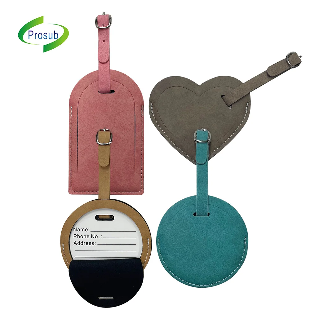 Prosub Custom Blank Sublimation Luggage Labels Travel Name Tag Double Sided Printing PU Leather Sublimation Luggage Tags