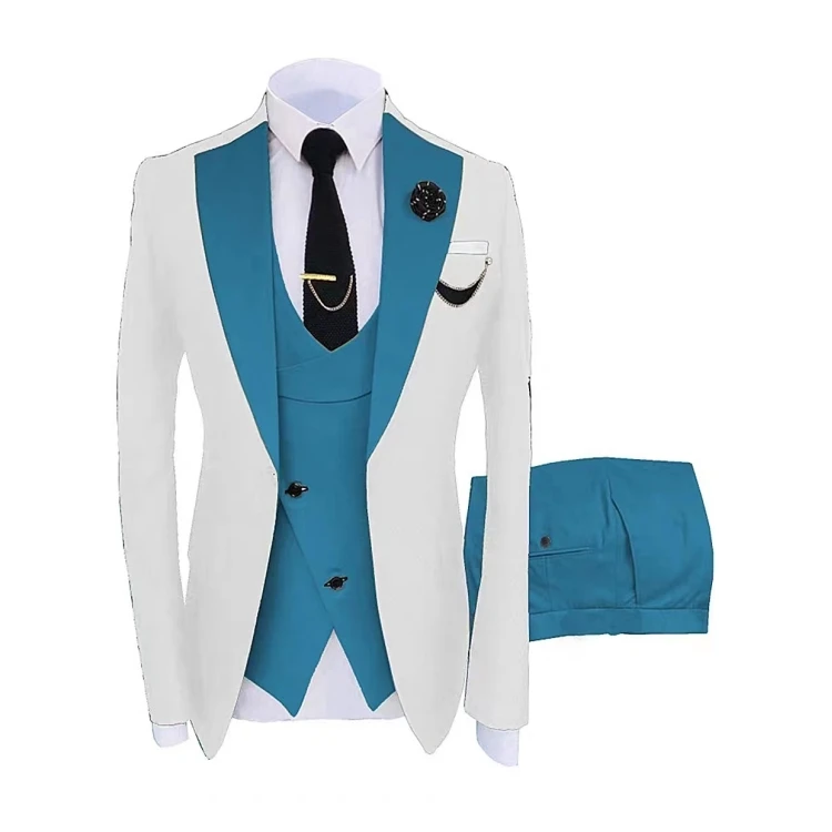 Costume Homme Slim Fit 3 Pièces Business Mariage - Veste Gilet Pantalon 1 Bouton Mode