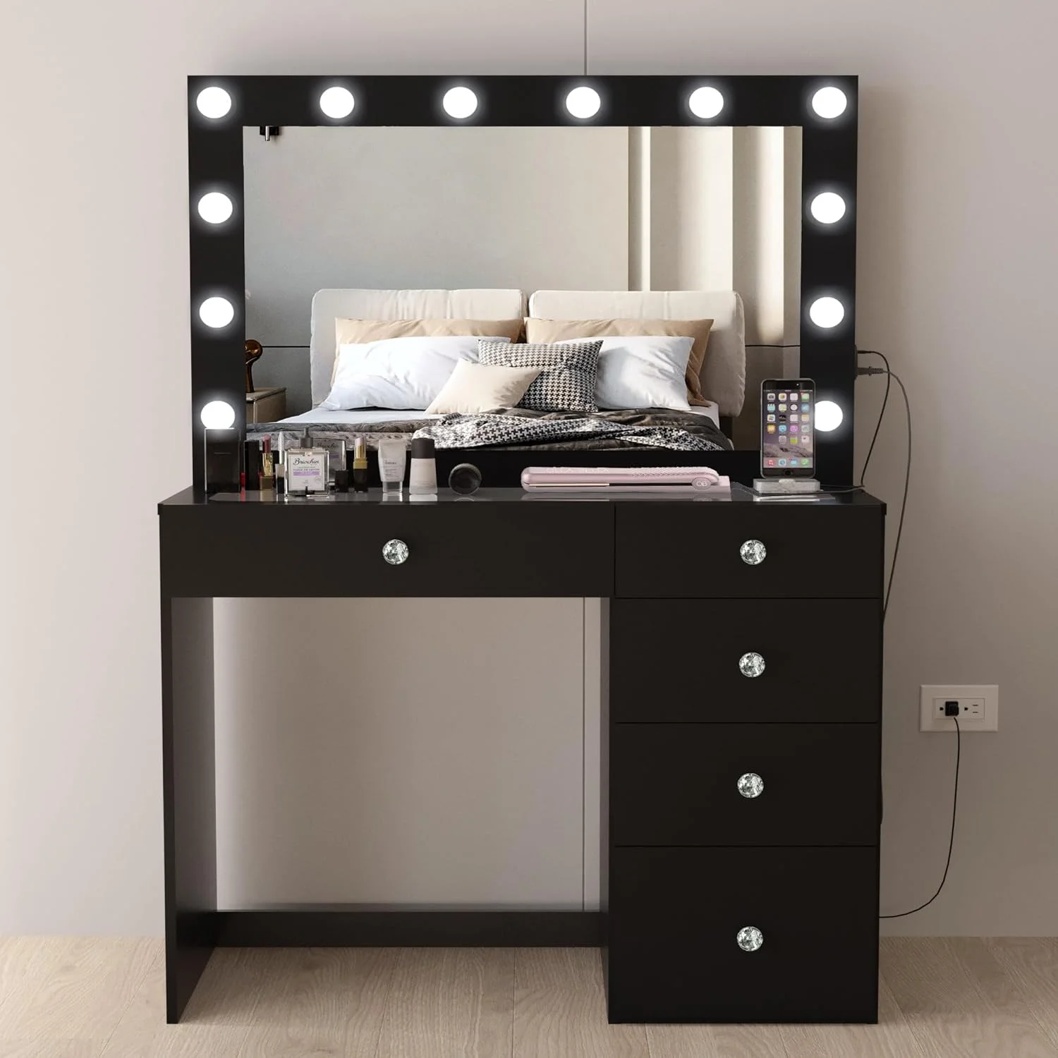 Specchiera Toilette tavolo da Trucco Cosmetici 3 Cassetti con Sgabello