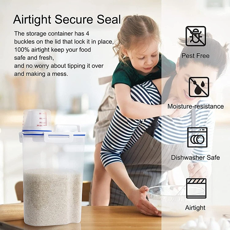 Airtight Dry Food Cereal Flour Rice Dispenser Pet Dog Cat Food Storage Bin  Rice Storage Container with Measuring Cup