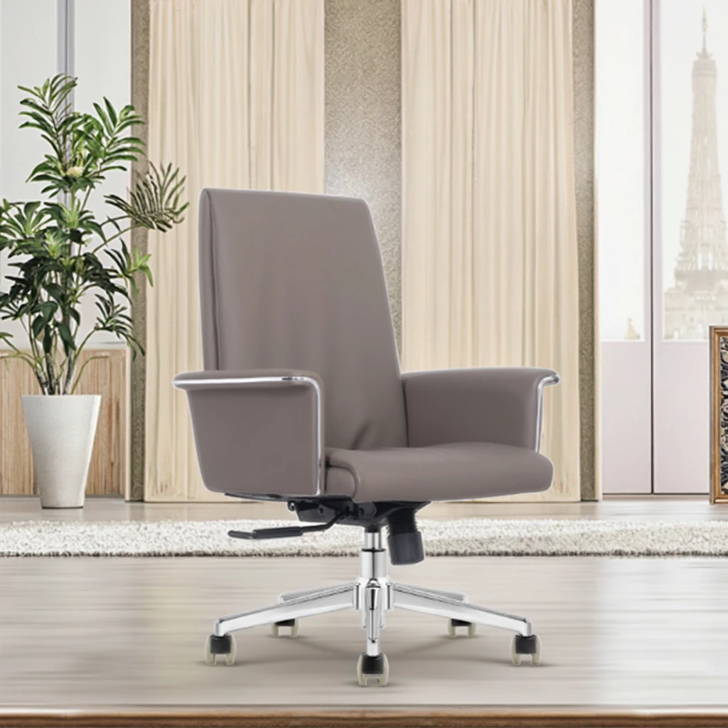 Leather Executive Office Guest Chair Double Layer Armrest Adjustable Lift Height High Density Foam Modern Minimalist Design 3