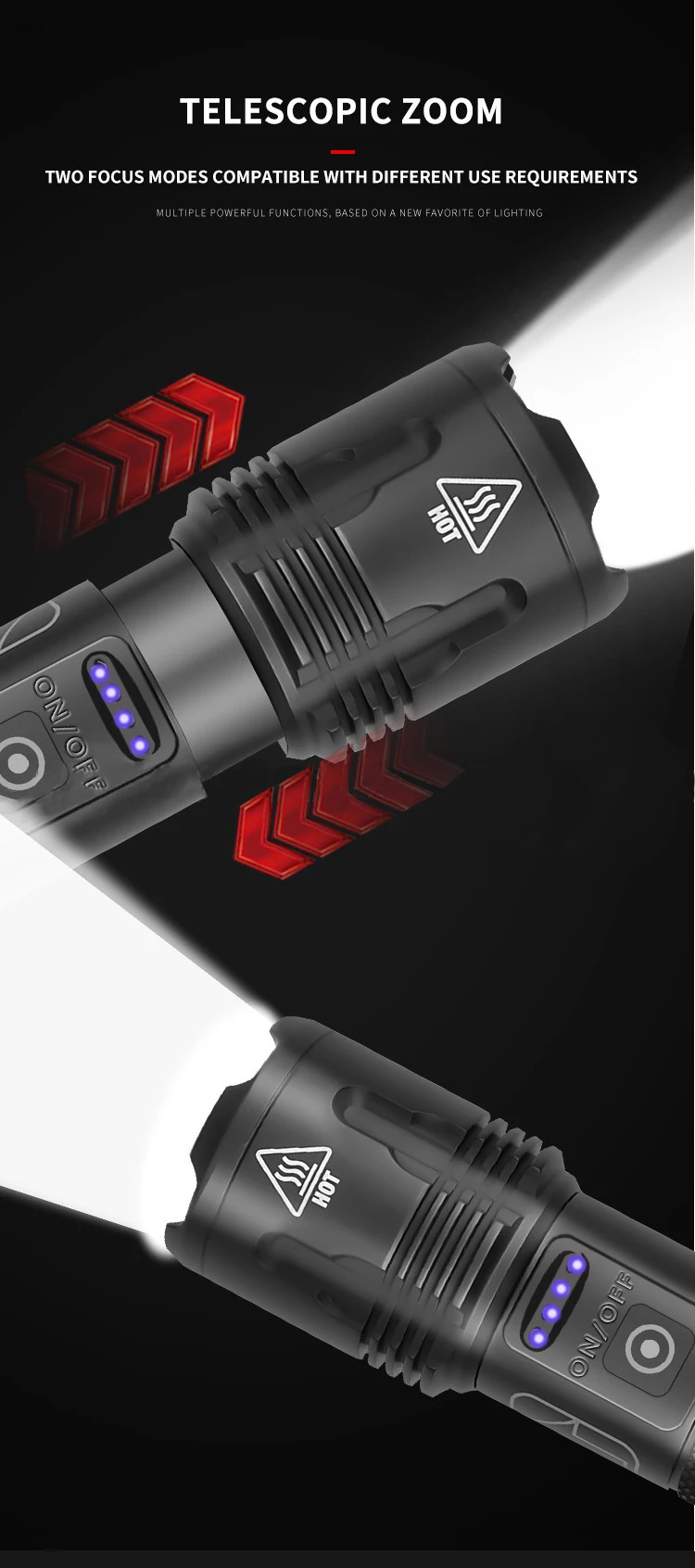 Powerful Waterproof Zoomable Rechargeable XHP70 LED Emergency 5 Modes Power display Tactical  Flashlight Torch Self Defensive factory