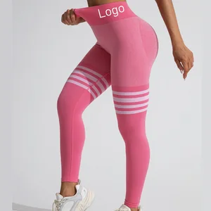 Custom Logo Striped Outdoor Sports Leggings Women High Waisted Hip Lifting Yoga Fitness Pants Quick Drying Running Bottom Wear