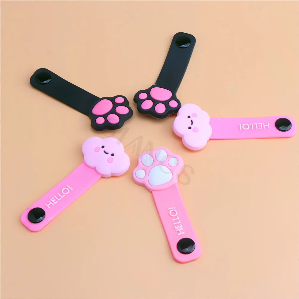 Cute cat paw buckle holder pink cloud mobile phone data cable winder silicone cartoon earphone cable wire storage clip organizer