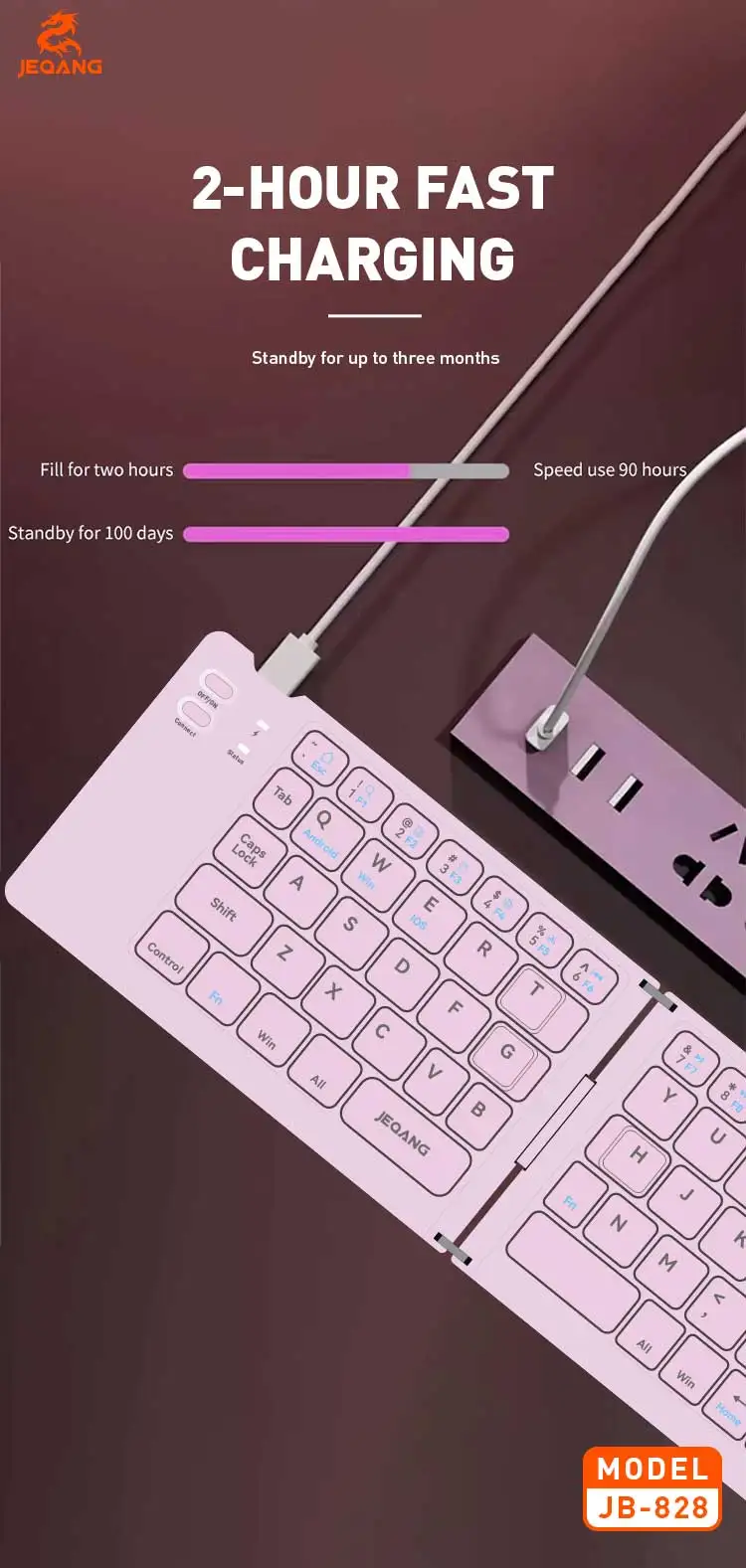 Jeqang JB-828 BT Ultra-Thin Folding Keyboard 2-Fold Design for Table and Laptop Use New Product