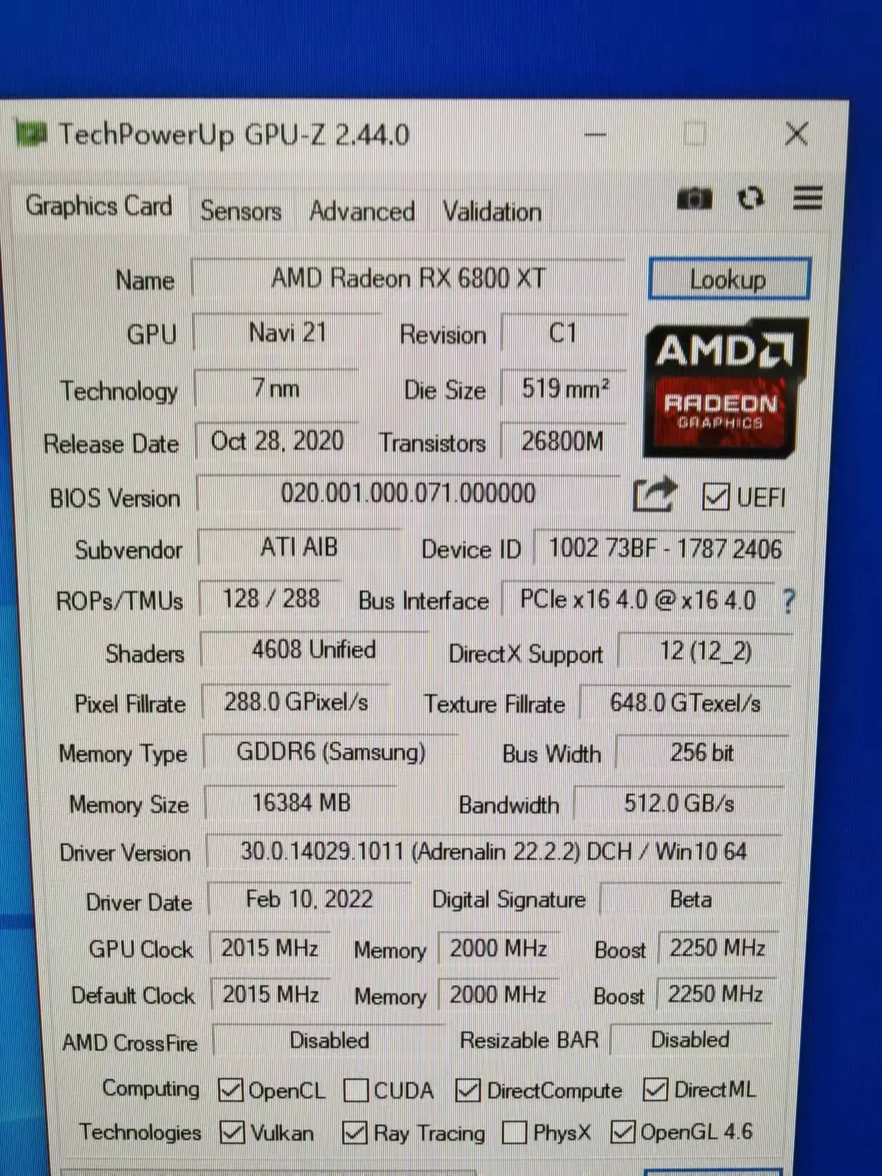 AMD GPU rx 6800 xt GDDR6 16GB NON LHR gaming graphics card rx 6800xt