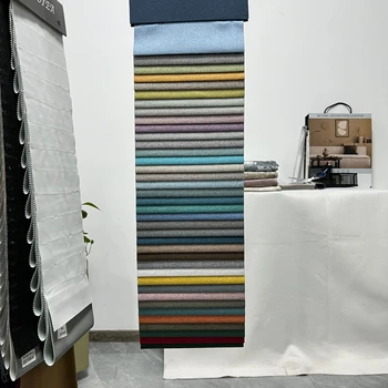 2024 EN Certified High Quality T2031 Imitation Linen Woven Curtain Fabric 100% Polyester Full Blackout Cotton Linen Coating Dyed