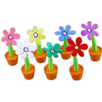 2025 Creative 3D Flower Pot Design Pen Custom Logo Printed Novelty Rubber Gel Pen with 1.0mm Black Ink for Promotional Gift