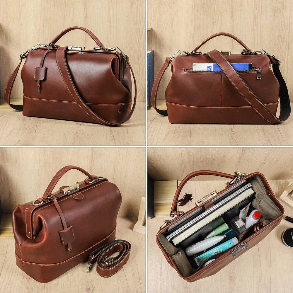 Vintage Lockable Leather Doctor Bag - Perfect for Women