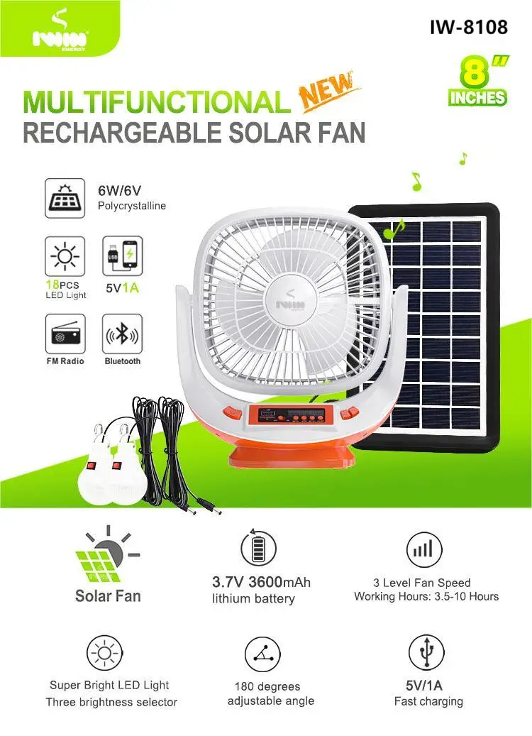 2023 New Solar Rechargeable Ac Dc Table Fan With High Quality With Led Emergency Light Fm Radio