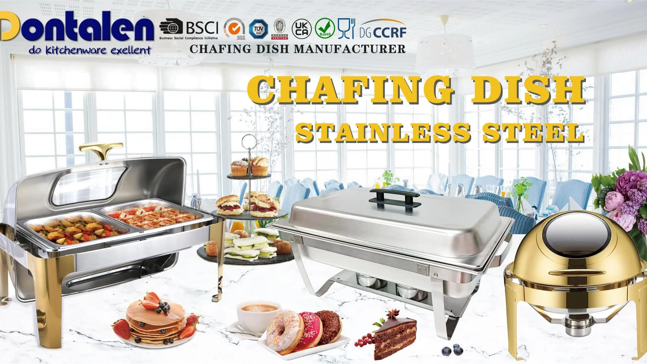 Luxury Restaurant Hotel Roll Top Chaffers Chafing Dish Stainless Steel