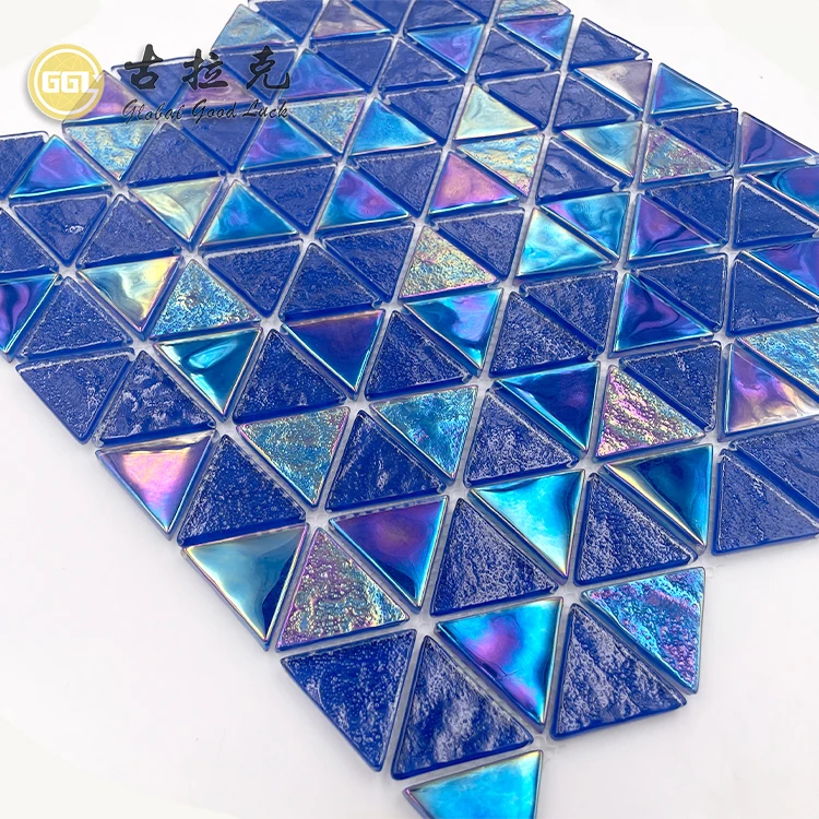 Triangle Shape Iridescent Blue Glass Mosaic Tile For Swimming Pool