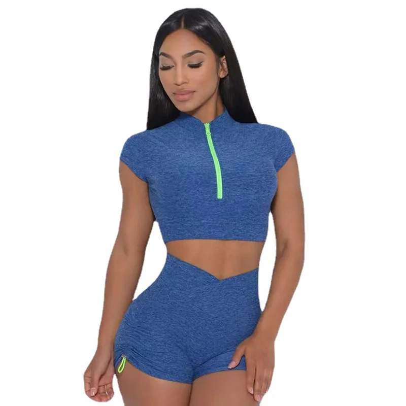 Oemwomen Sports Bra Short Sleeves Crop Top Gym Fitness Sets Butt Lift Sportswear V Shape Scrunch