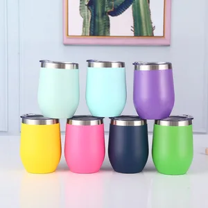 D5041 Metal Coffee Cup Stainless Steel with Lid 12oz Eggshell Cup Vacuum Double U-shaped Potbelly Cup