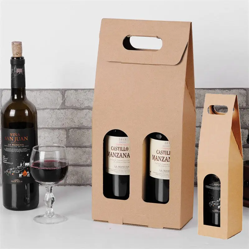 Wholesale Sac Cadeau Custom Logo Design Printing Hand-held Wine Gift Packaging Bag Paper Kraft Red Wine Bags for Wine Bottles