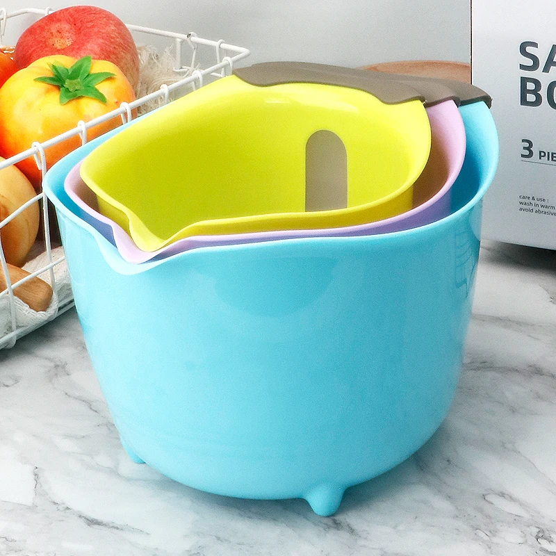 Многофункциональная Штабелируемая пластиковая миска для смешивания салата, набор из 3 кухонных ситечков, измерительная чашка, инструменты для салата