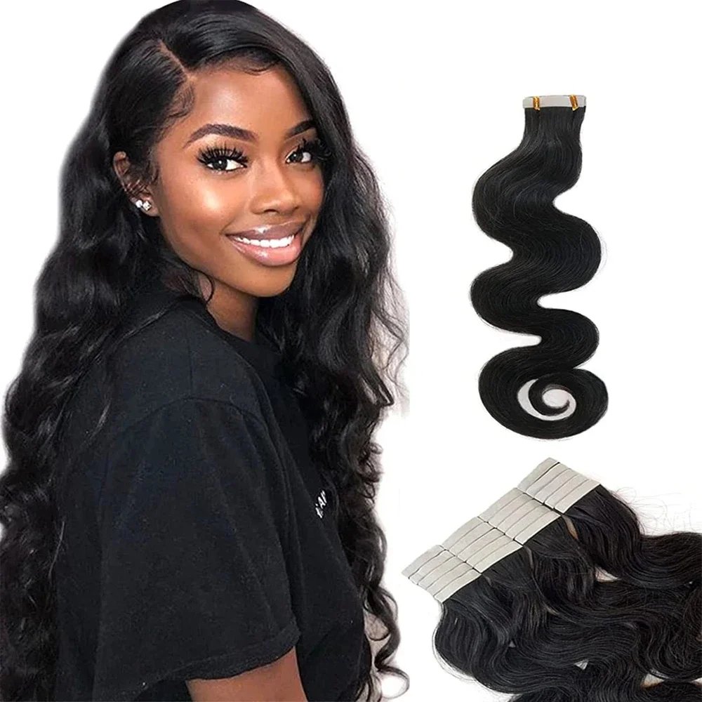 Body Wave Natürliches schwarzes Tape In Haarverlängerungen 50G/20Stk. Skin Weft 100% Remy Echthaar Tape In Haarverlängerungen für schwarze Frauen_voghion.com